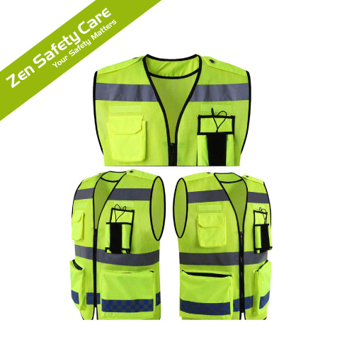 Adjustable-Reflective-Polyester-ANSI-Class-2-Waterproof-Safety-Vest-for-Construction-&-Motorcycle-Use-with-Customizable-Logo